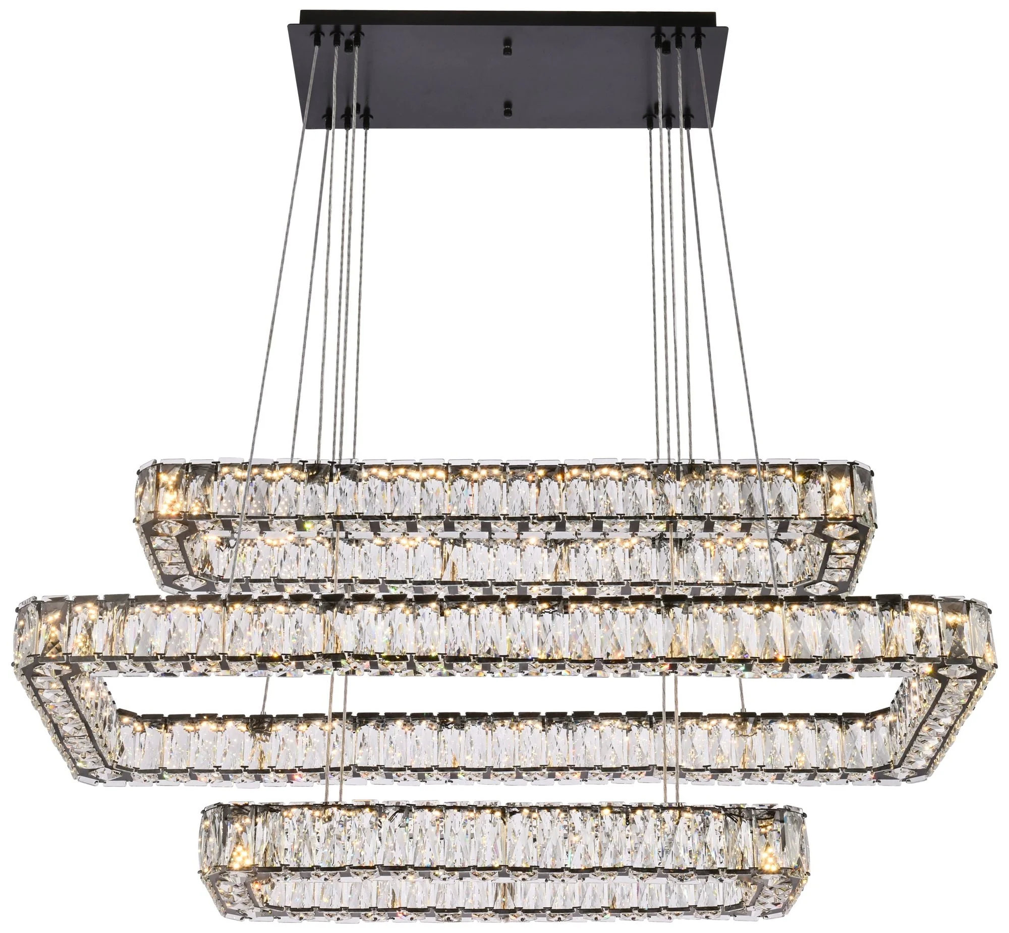 Monroe 42" Wide Black Crystal LED Rectangular Pendant Light - Image 1