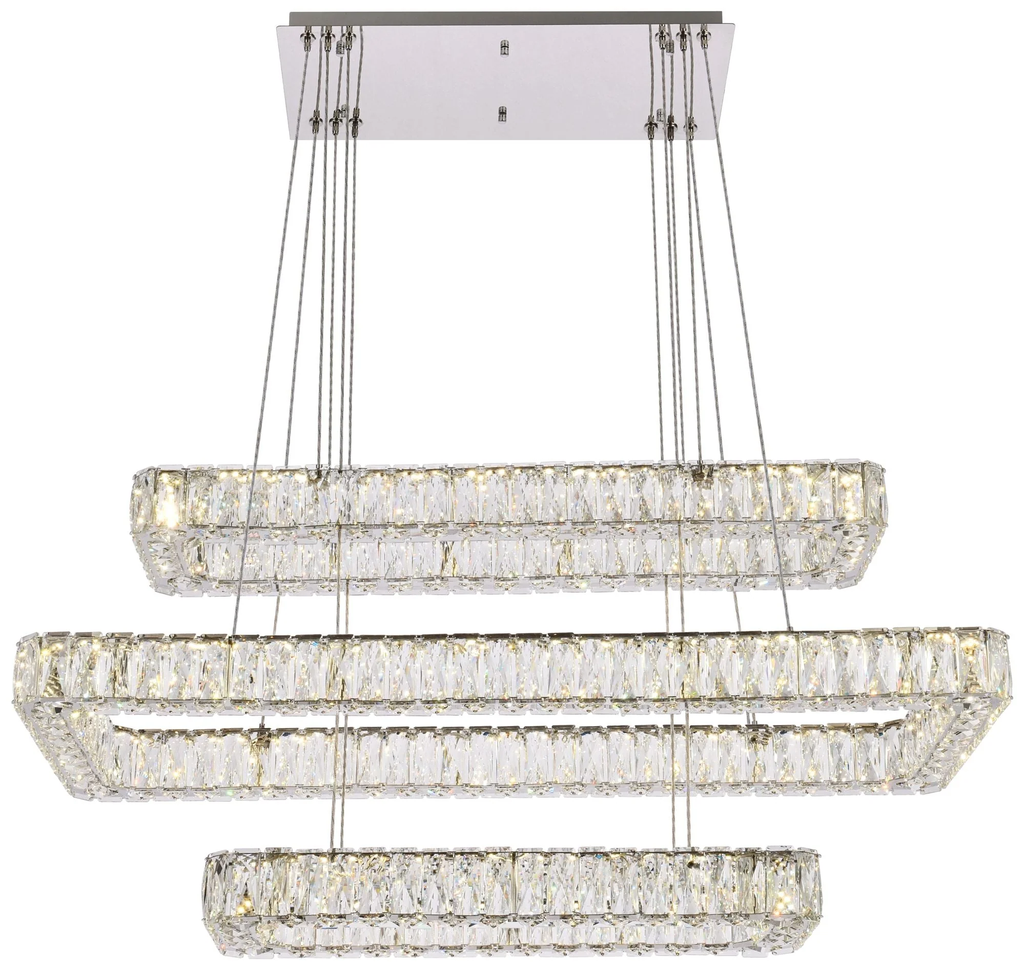 Monroe 42" Wide Chrome Crystal LED Rectangular Pendant Light - Image 1