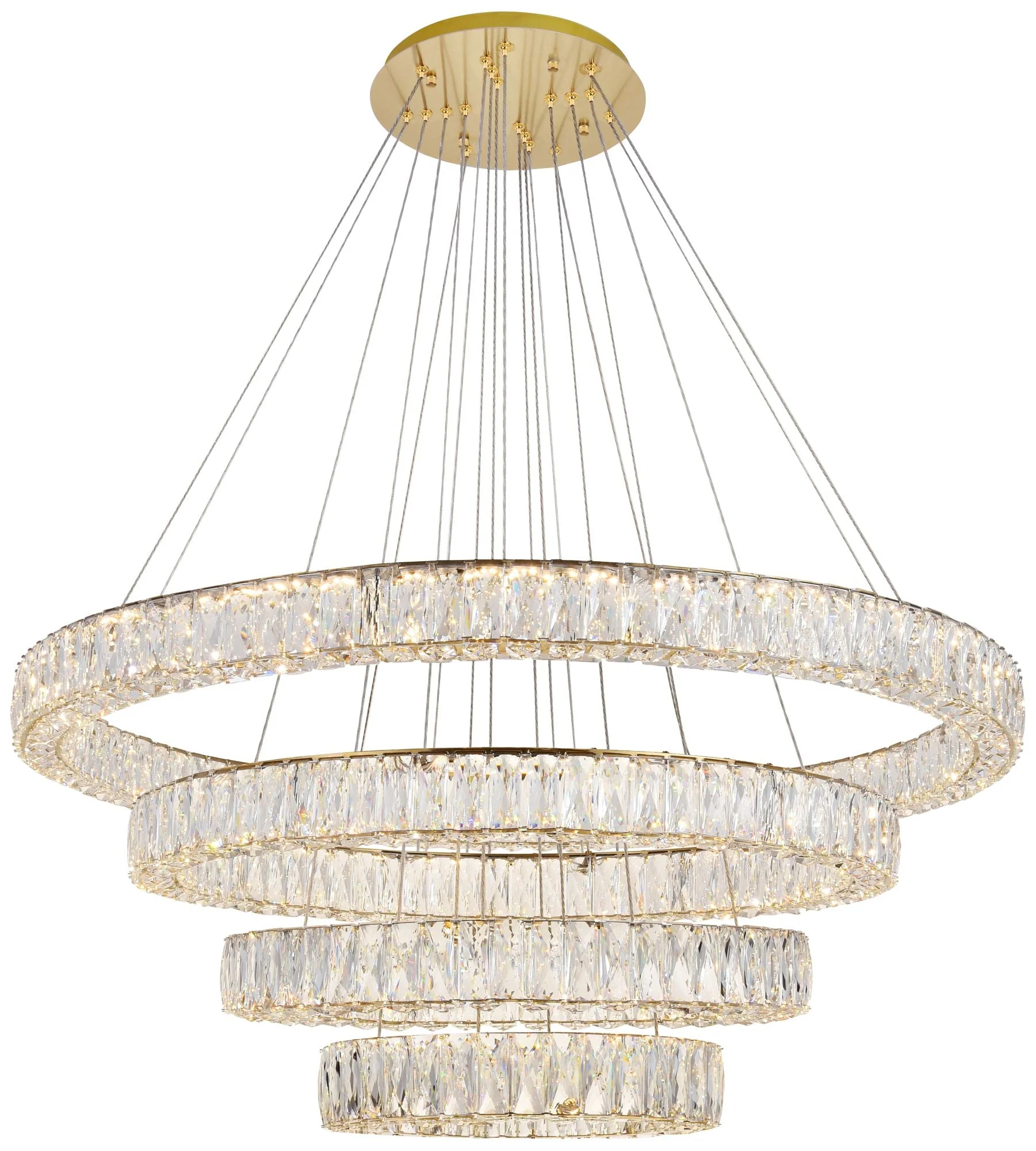 Monroe 42" Wide Gold and Crystal 4-Tier LED Chandelier - Image 2