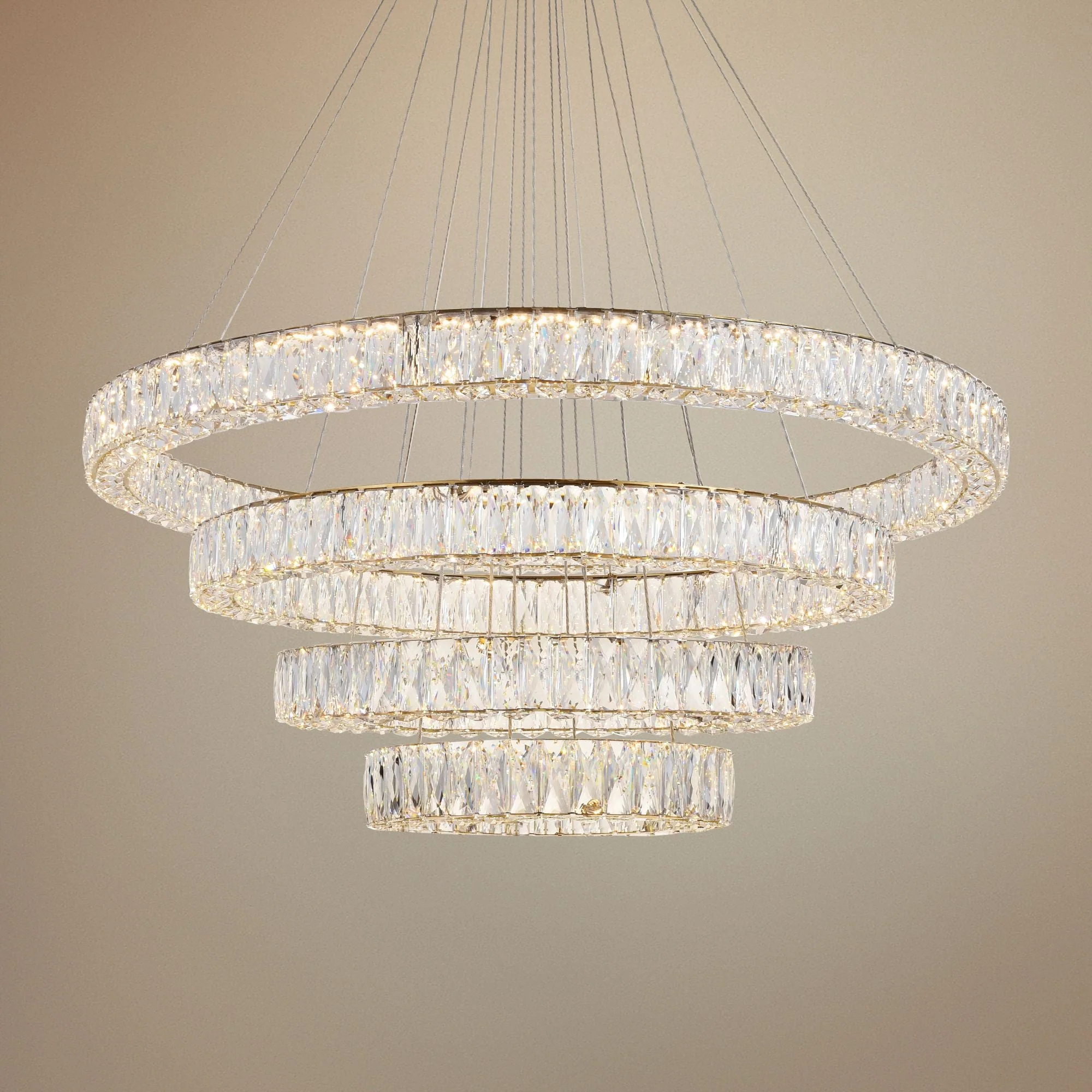 Monroe 42" Wide Gold and Crystal 4-Tier LED Chandelier - Image 1