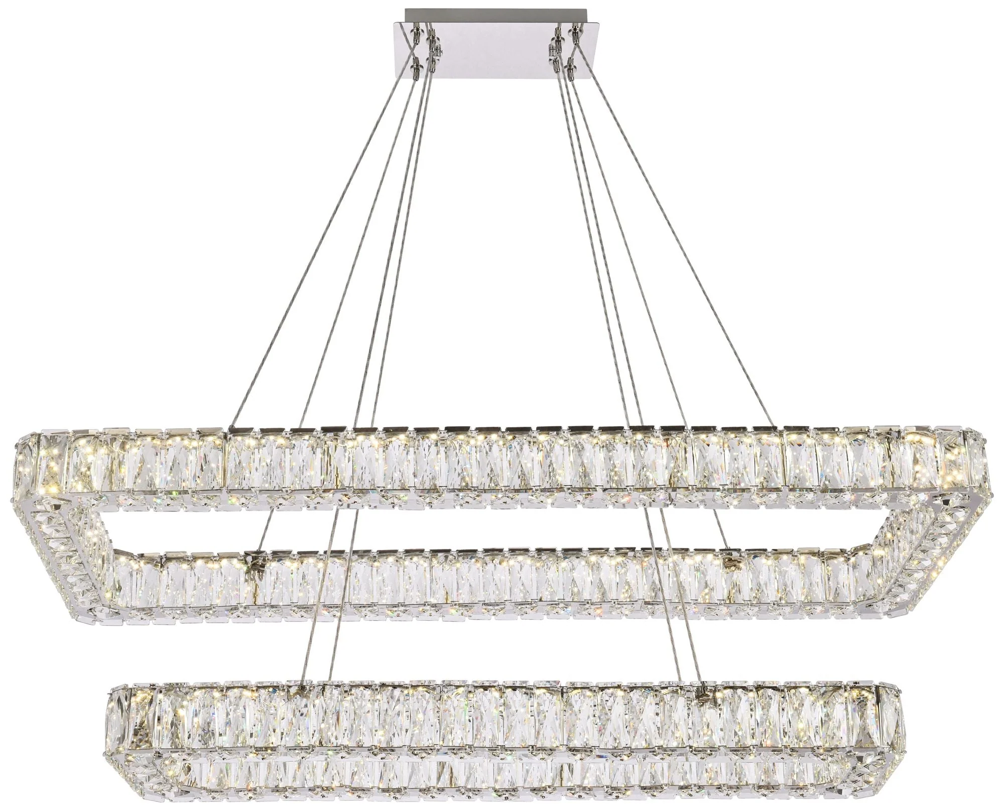 Monroe 42"W Chrome Crystals LED Double Rectangular Pendant - Image 2