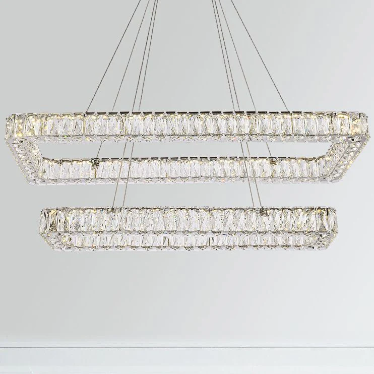 Monroe 42"W Chrome Crystals LED Double Rectangular Pendant - Image 1