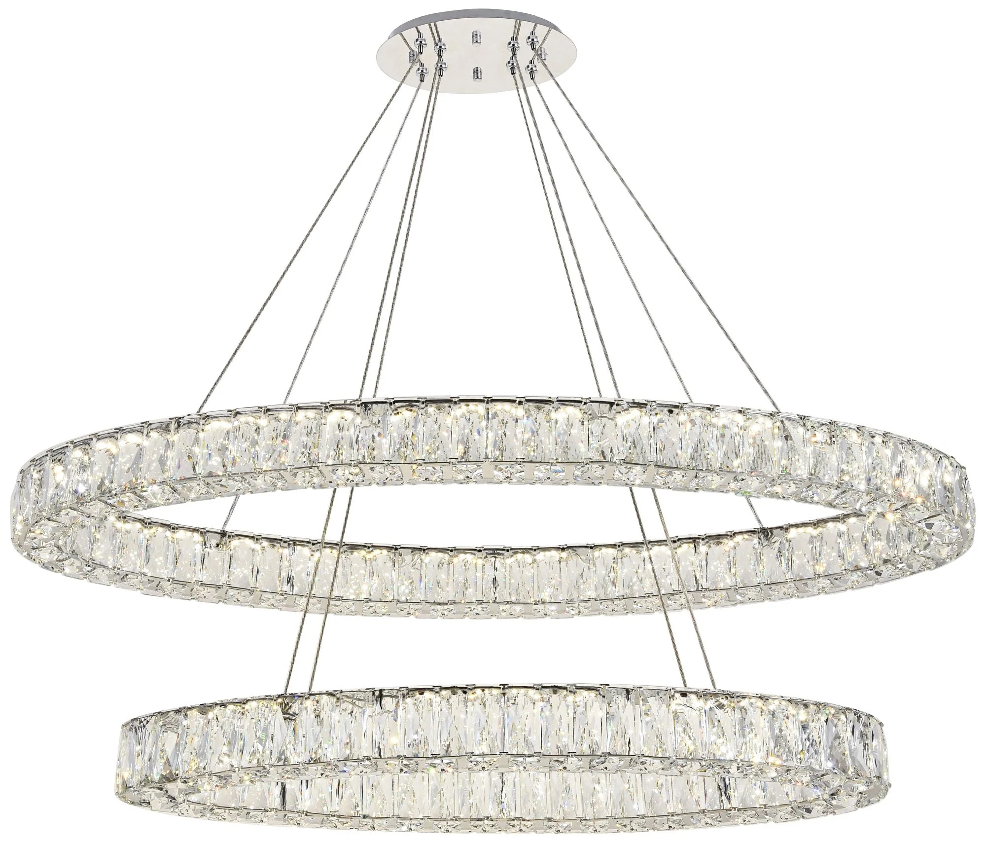 Monroe 48" Wide Chrome and Crystal 2-Tier Oval LED Chandelier - Image 2
