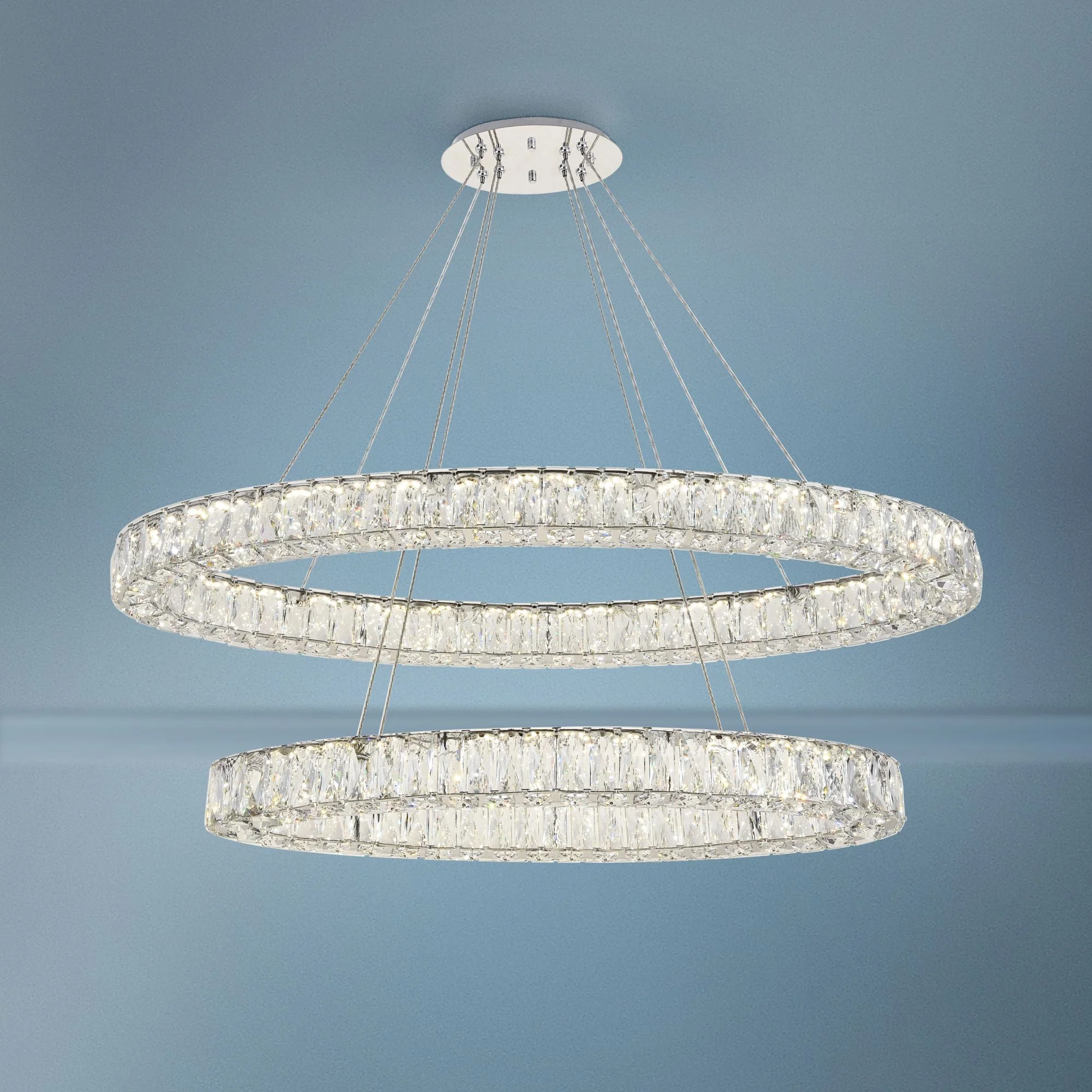 Monroe 48" Wide Chrome and Crystal 2-Tier Oval LED Chandelier - Image 1