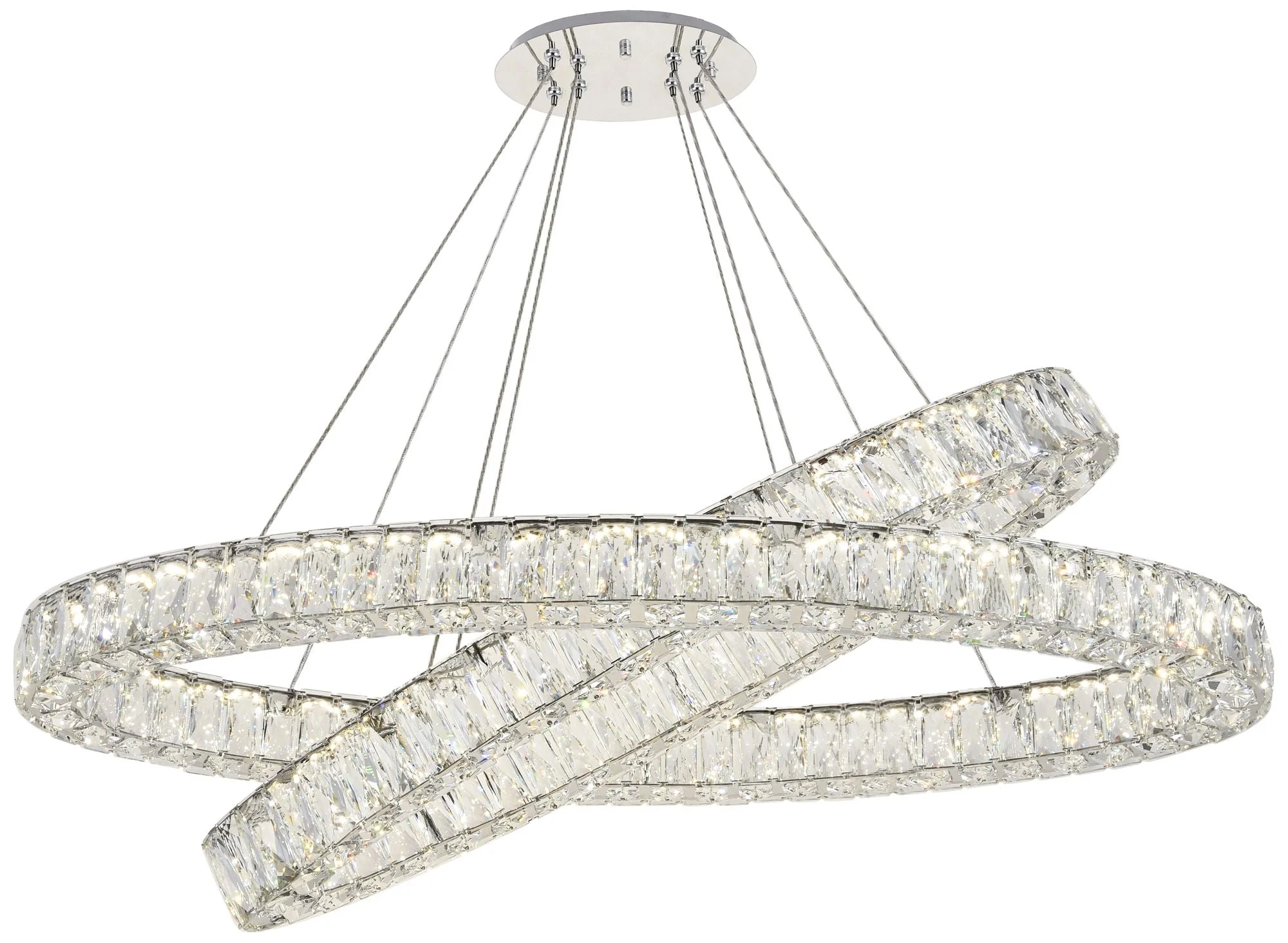 Monroe 48" Wide Chrome and Crystal 2-Tier Oval LED Chandelier - Image 3