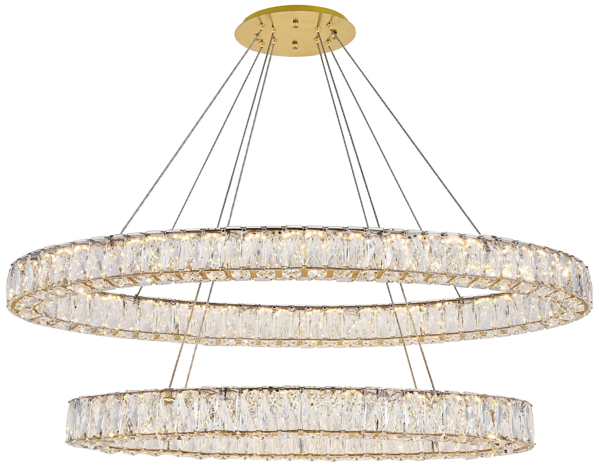 Monroe 48" Wide Gold and Crystal 2-Tier Oval LED Chandelier - Image 2