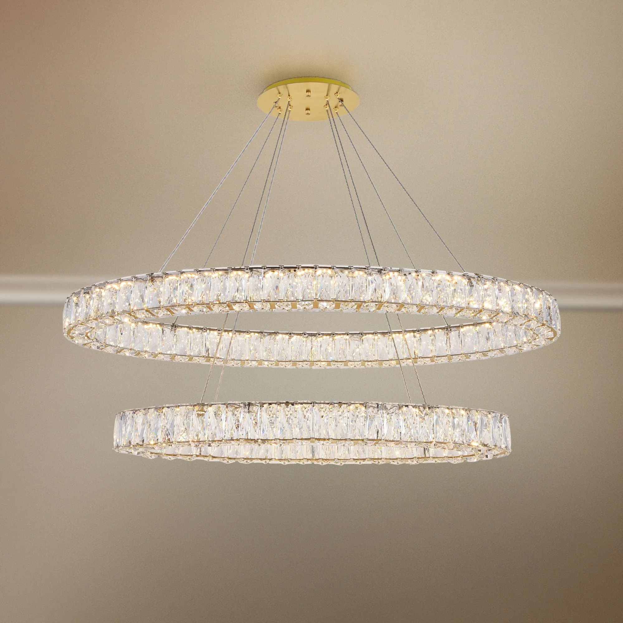 Monroe 48" Wide Gold and Crystal 2-Tier Oval LED Chandelier - Image 1