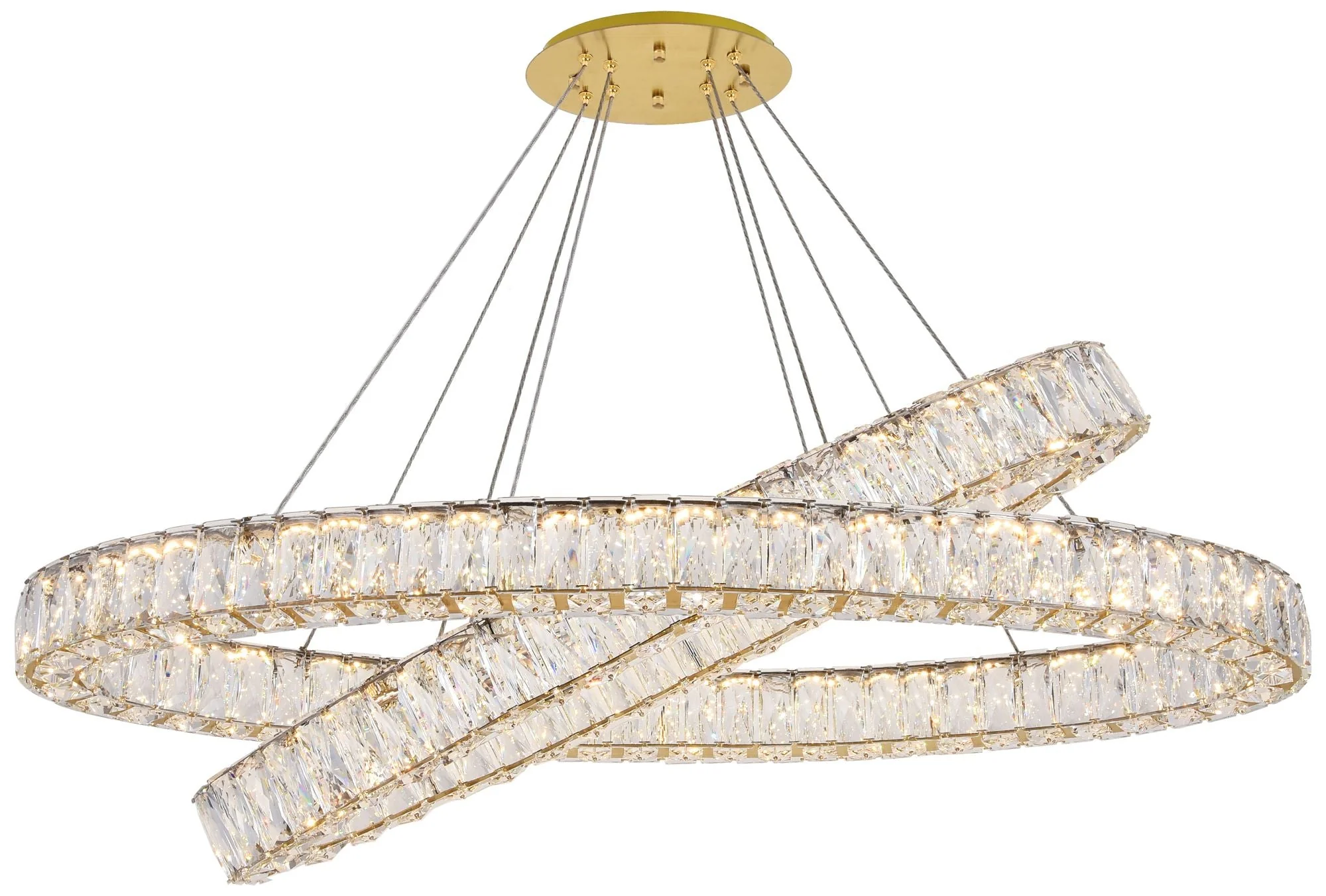 Monroe 48" Wide Gold and Crystal 2-Tier Oval LED Chandelier - Image 3