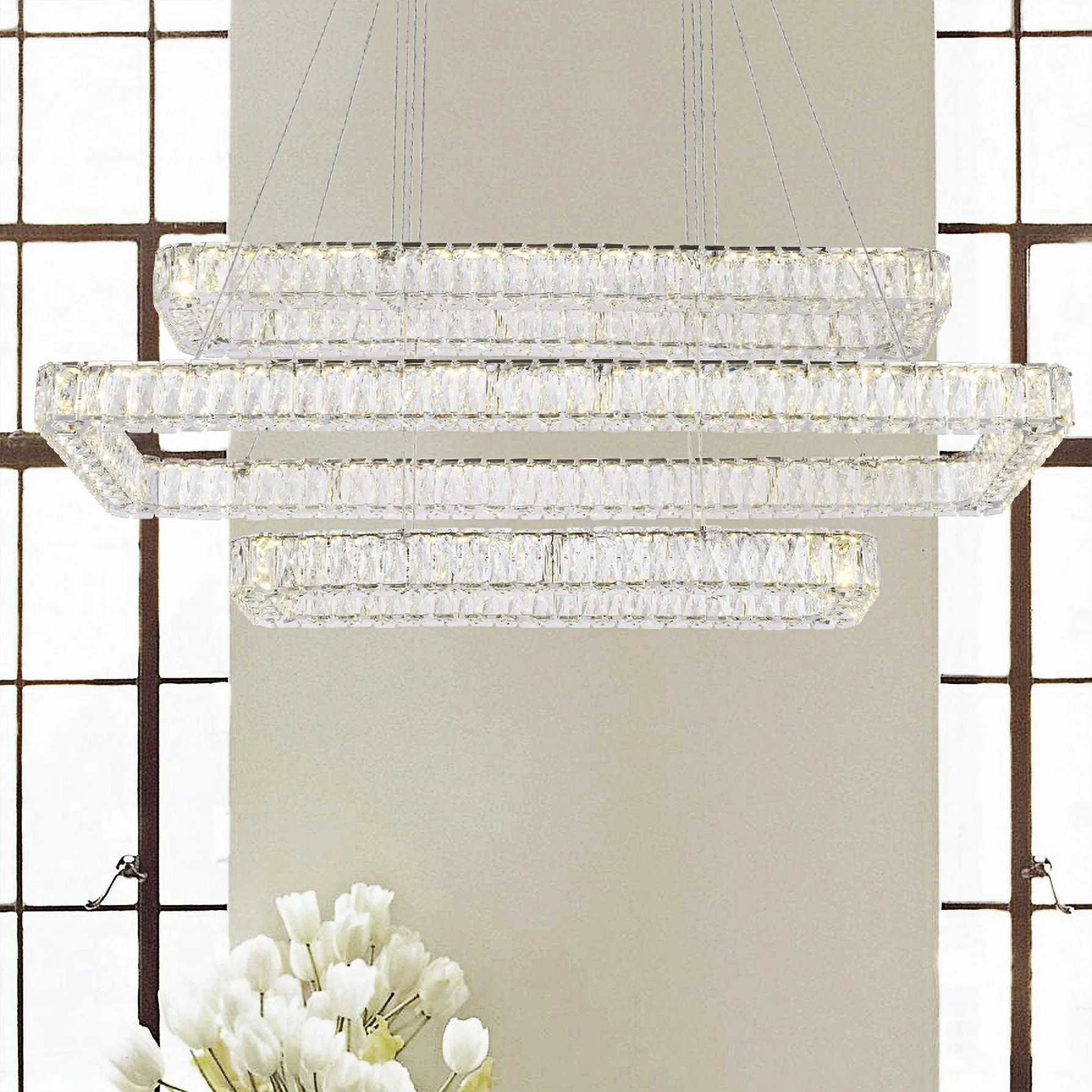 Monroe 50 1/4" Wide Chrome and Crystal 3-Tier LED Chandelier - Image 1
