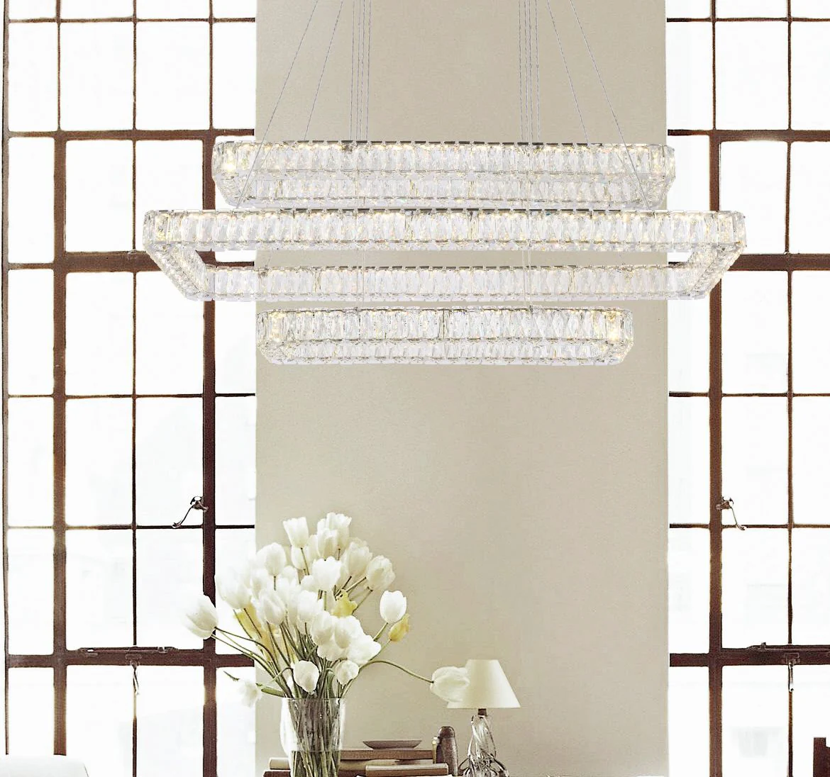 Monroe 50 1/4" Wide Chrome and Crystal 3-Tier LED Chandelier - Image 3