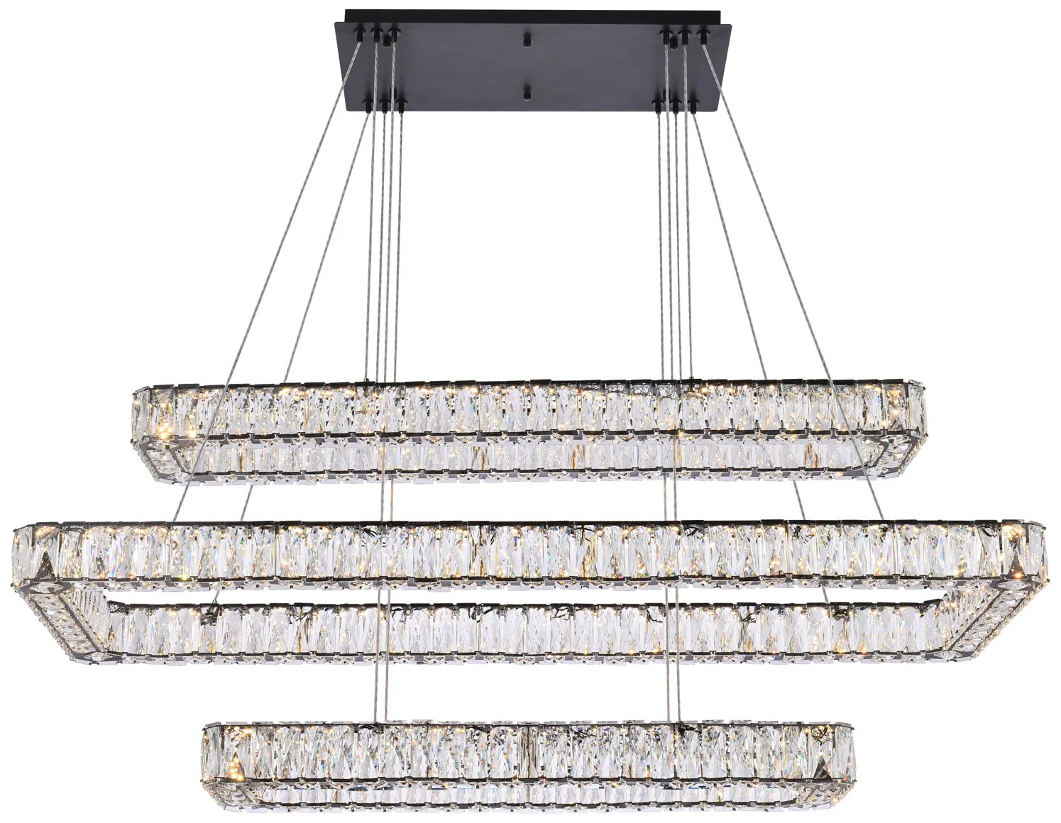 Monroe 50" Wide Black Crystal 3-Tier LED Pendant Light - Image 2