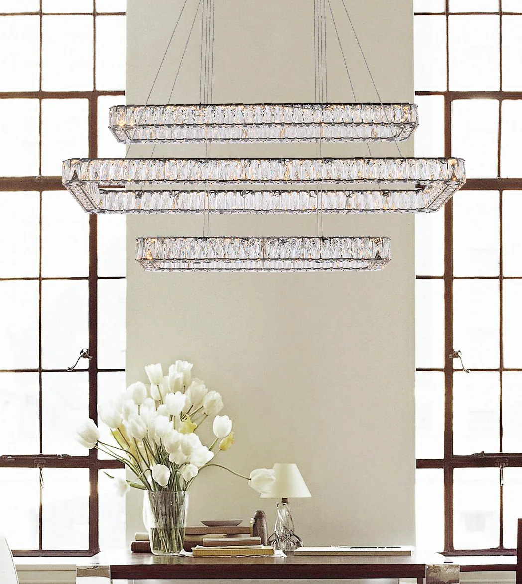 Monroe 50" Wide Black Crystal 3-Tier LED Pendant Light - Image 3