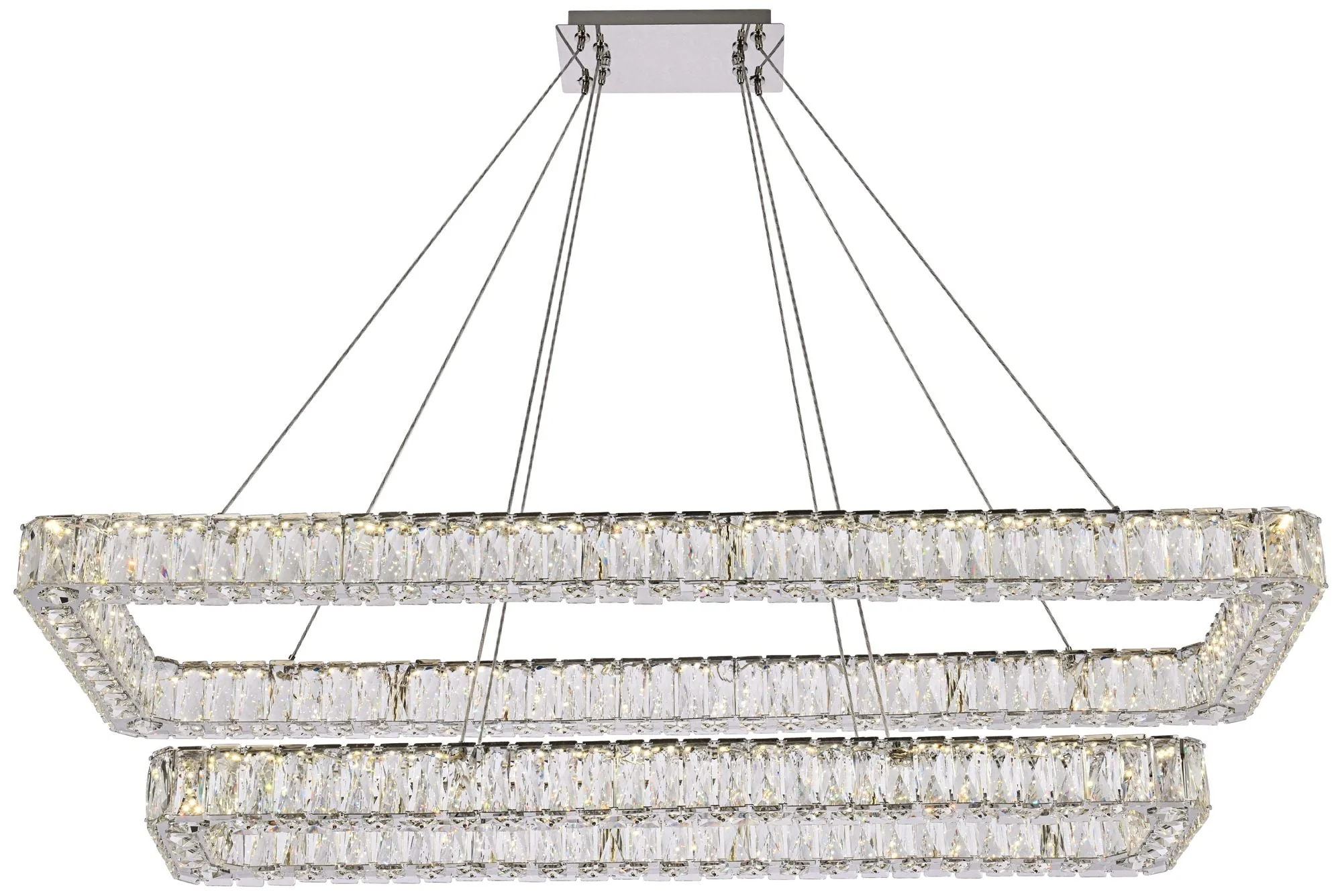 Monroe 50" Wide Chrome Crystal LED Rectangular Pendant Light - Image 3
