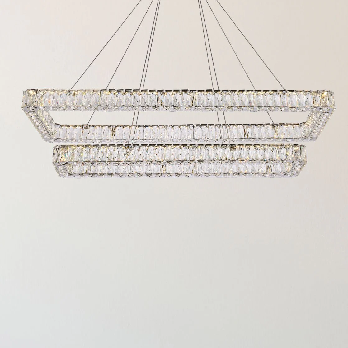 Monroe 50" Wide Chrome Crystal LED Rectangular Pendant Light - Image 2
