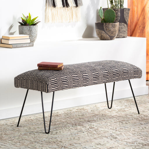 Surya Nakia Rustic Modern Hand Woven Fabric Bench With Black Metal Base NAK-001 - Image 1