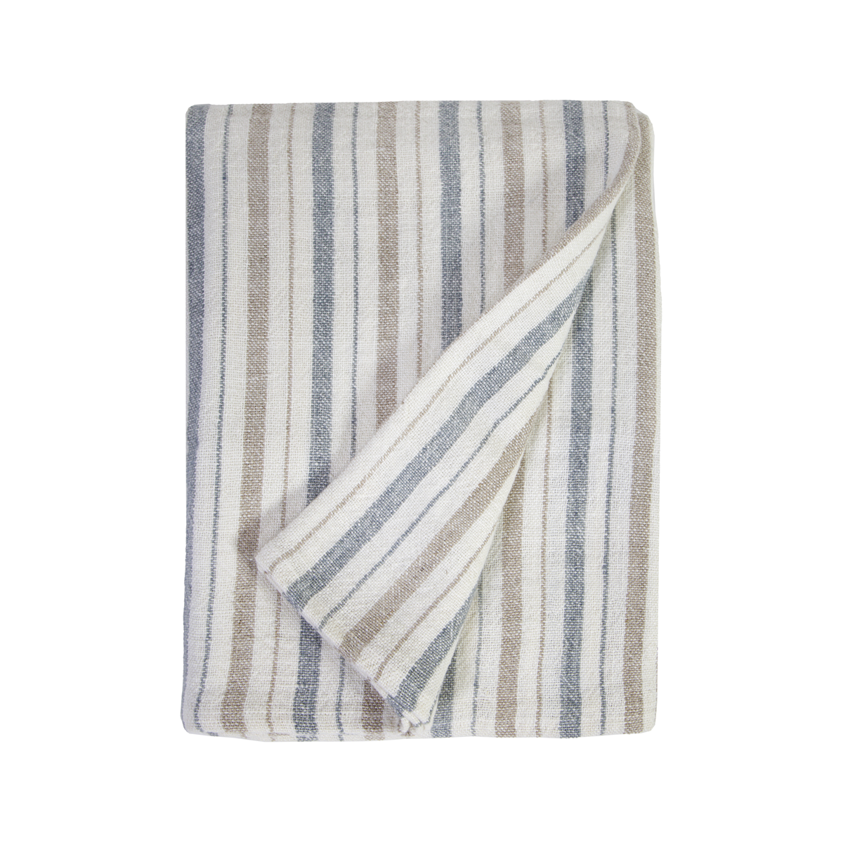 Pom Pom at Home Naples Ocean and Natural Linen Striped Blanket ~ Available in Queen and King Sizes - Image 1