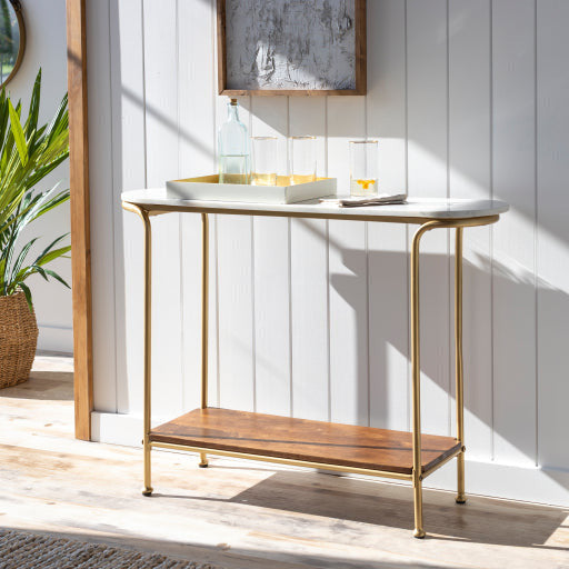 Surya Nicola Modern White Marble Top With Gold Metal Base Console Table NCL-100 - Image 1