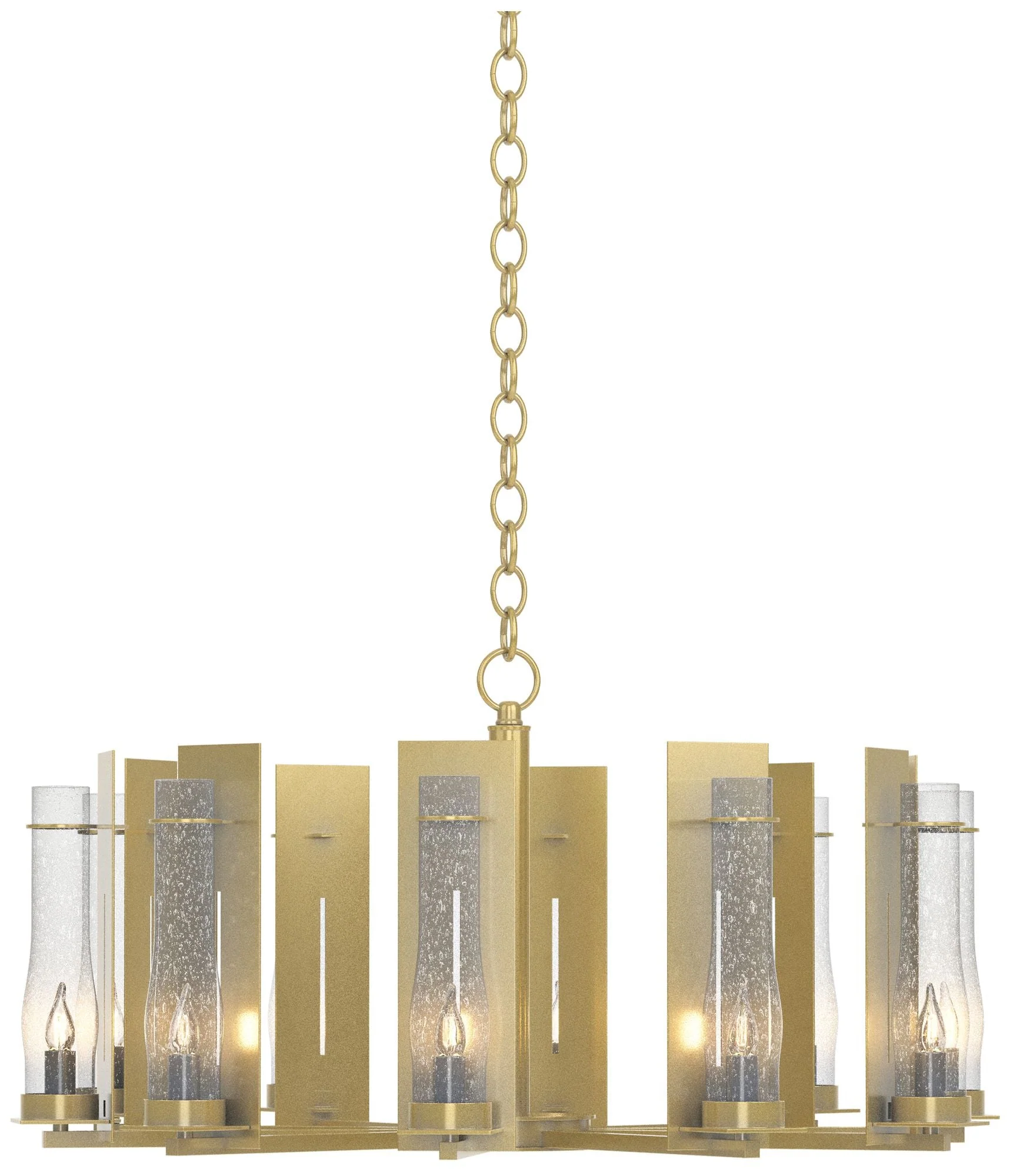 New Town 30" Wide 10 Arm Modern Brass Chandelier With Seeded Clear Gla - Image 1