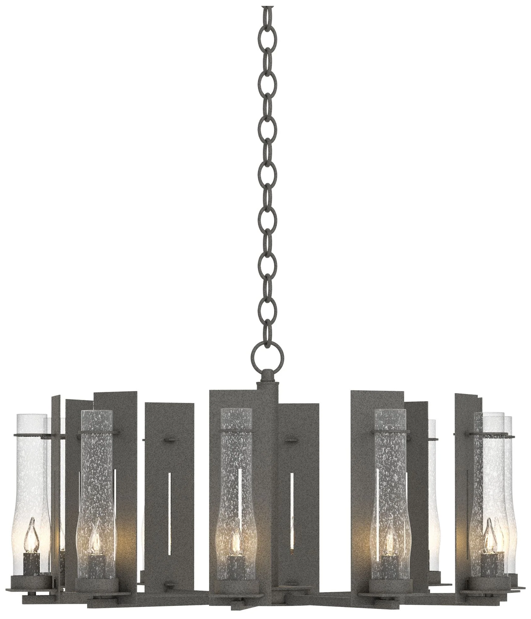 New Town 30" Wide 10 Arm Natural Iron Chandelier With Seeded Clear Gla - Image 1