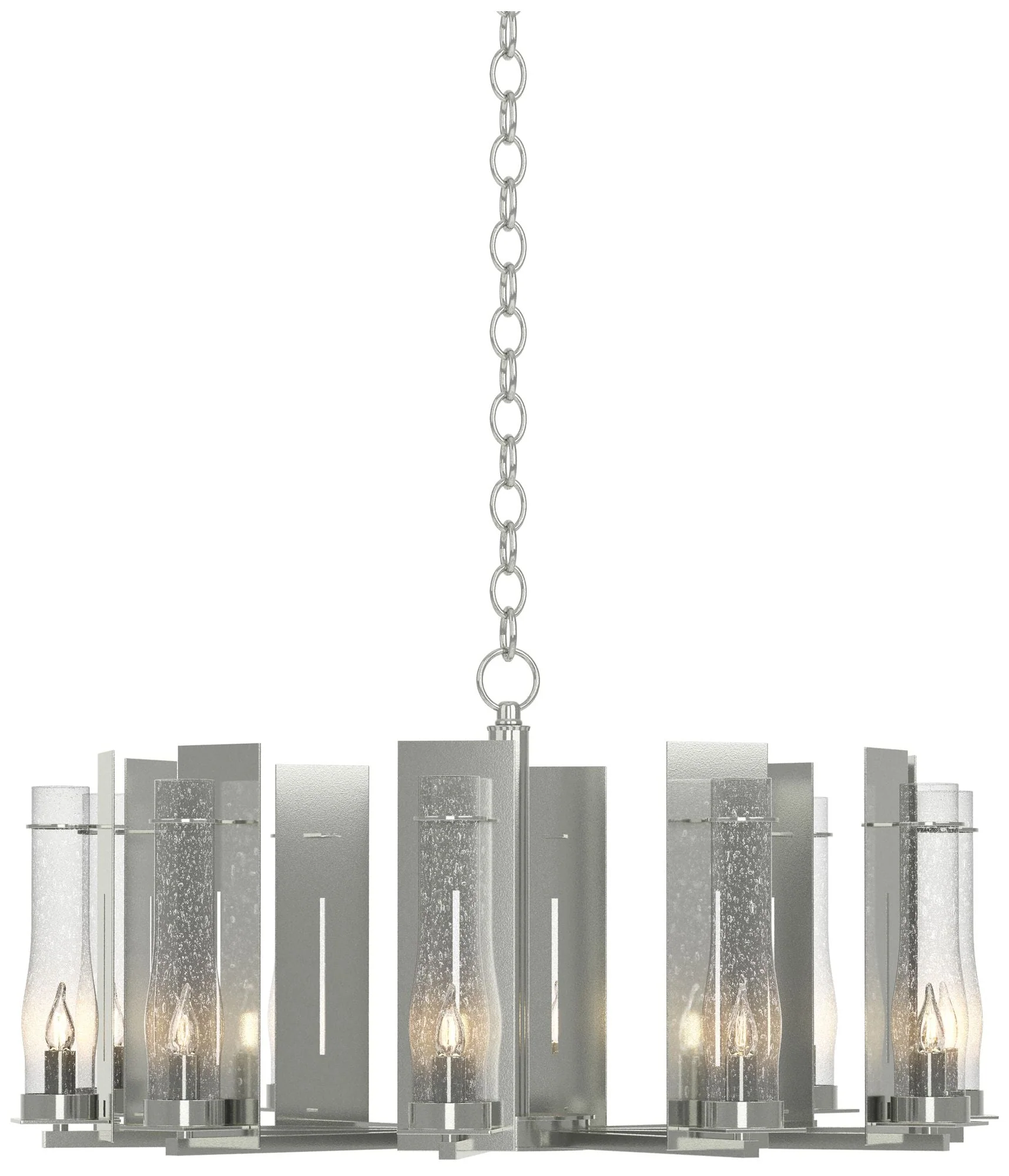New Town 30" Wide 10 Arm Sterling Chandelier With Seeded Clear Glass - Image 1
