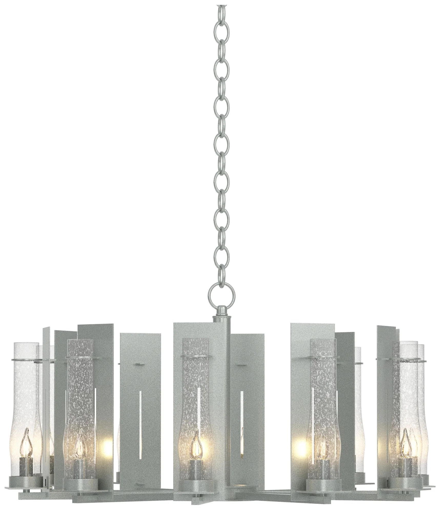New Town 30"W 10 Arm Vintage Platinum Chandelier With Seeded Clear Gla - Image 1