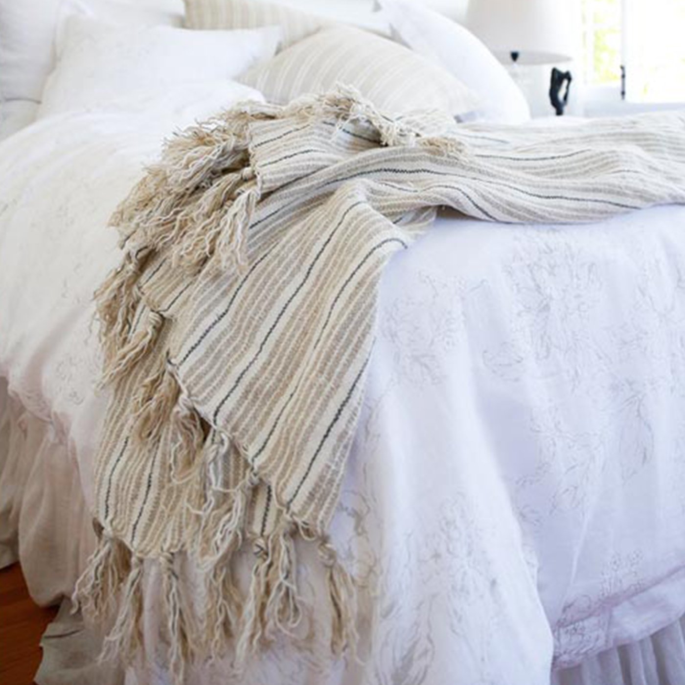 Pom Pom at Home Newport Natural and Midnight Striped Linen Blanket ~ Available in Queen and King Sizes - Image 1