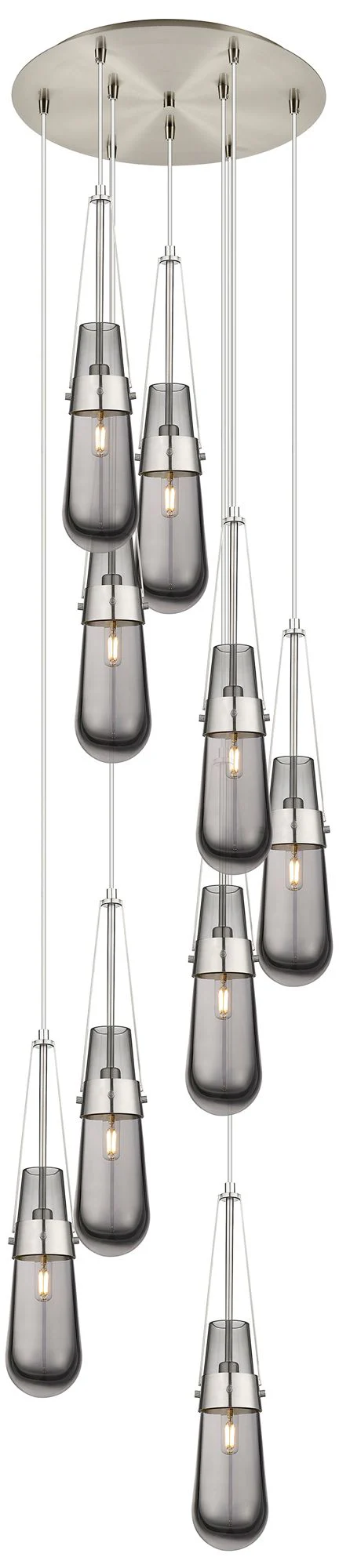 Newton Cone 27.25"W 12 Light Brushed Nickel Multi Pendant w/ Seedy Sha - Image 1
