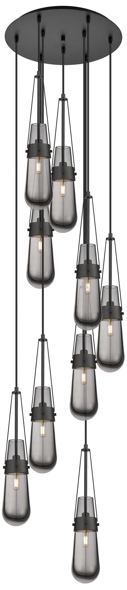 Newton Cone 27.25"W 12 Light Matte Black Multi Pendant w/ Light Smoke - Image 1