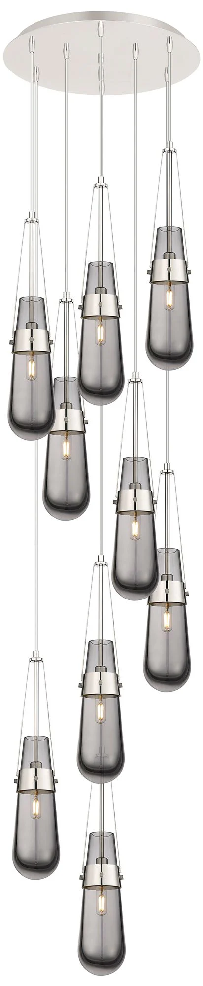 Newton Cone 27.25"W 12 Light Polished Nickel Multi Pendant w/ Smoke Sh - Image 1
