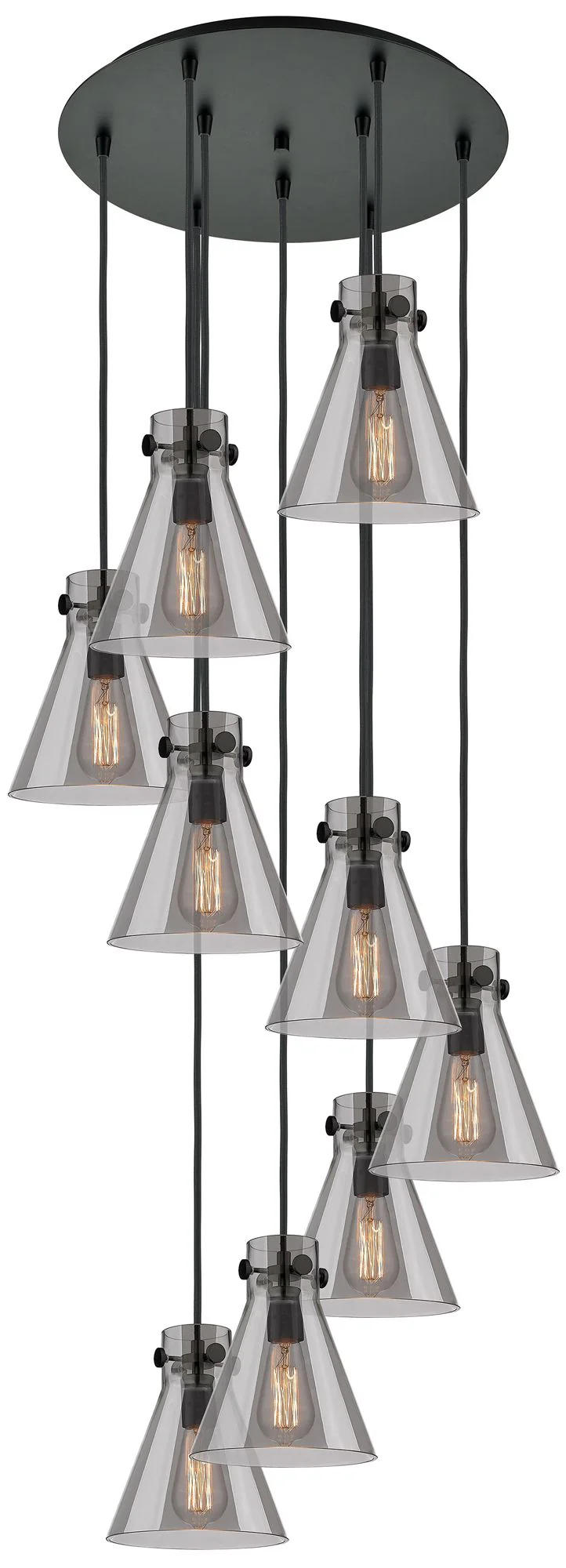 Newton Cone 39.75"W 5 Light Matte Black Linear Pendant w/ Light Smoke - Image 1