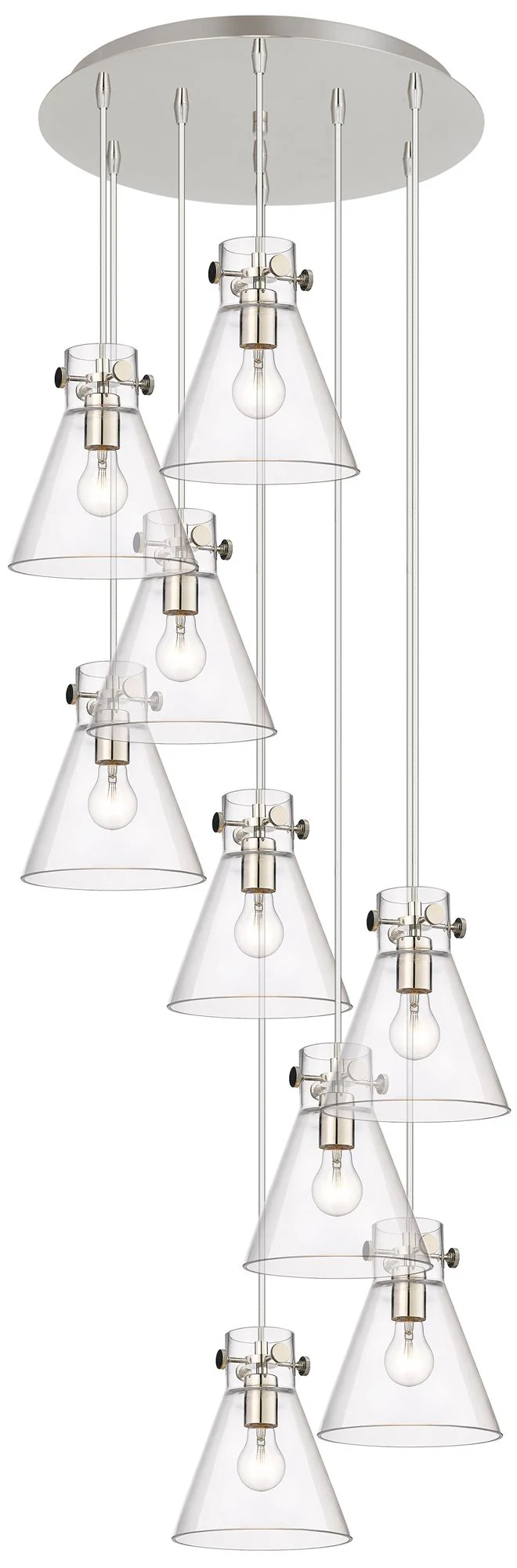 Newton Cone 39.75"W 5 Light Polished Nickel Linear Pendant w/ Seedy Sh - Image 1