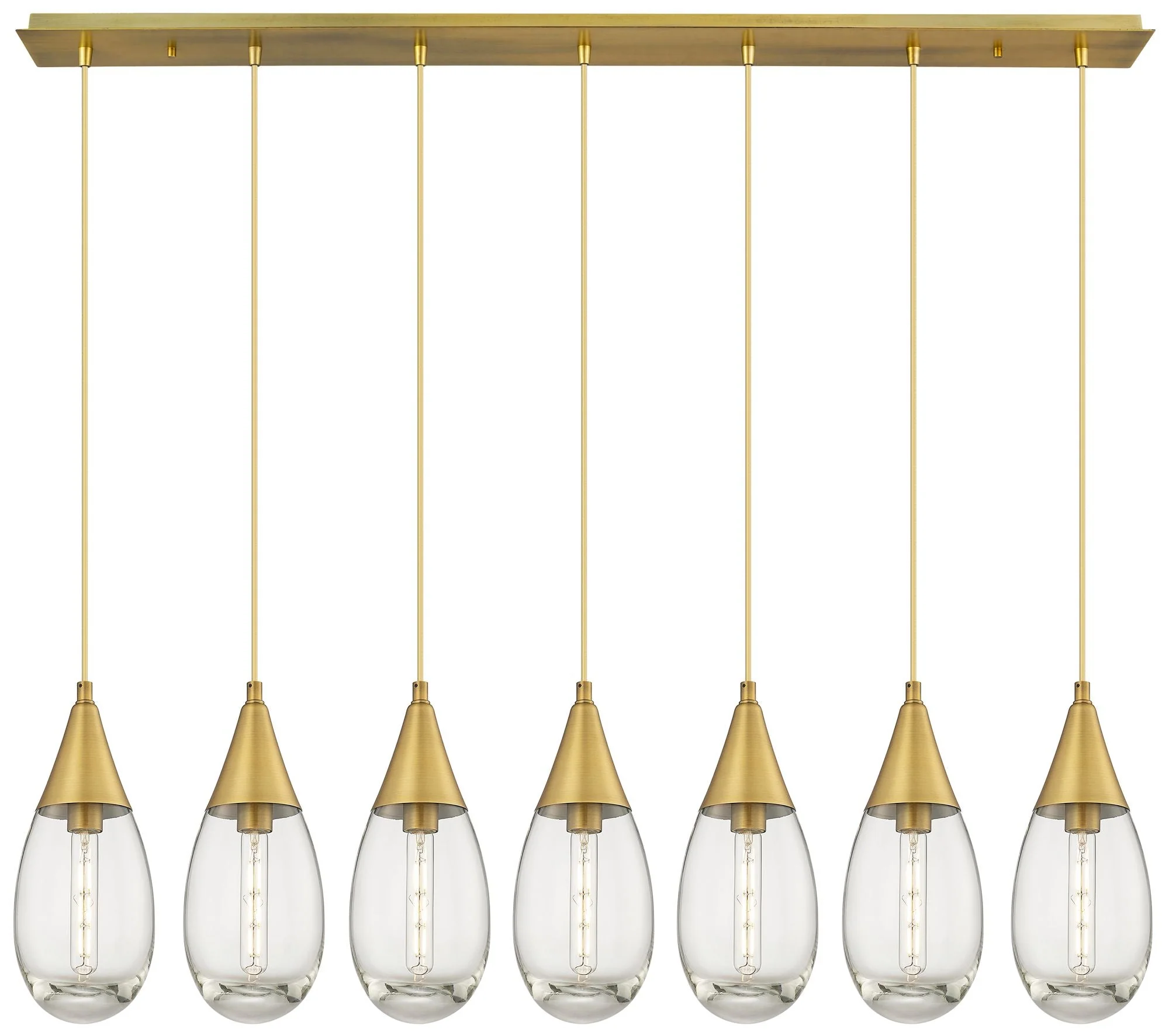 Newton Cone 51.75" Wide 7 Light Brushed Brass Linear Pendant w/ Seedy - Image 1