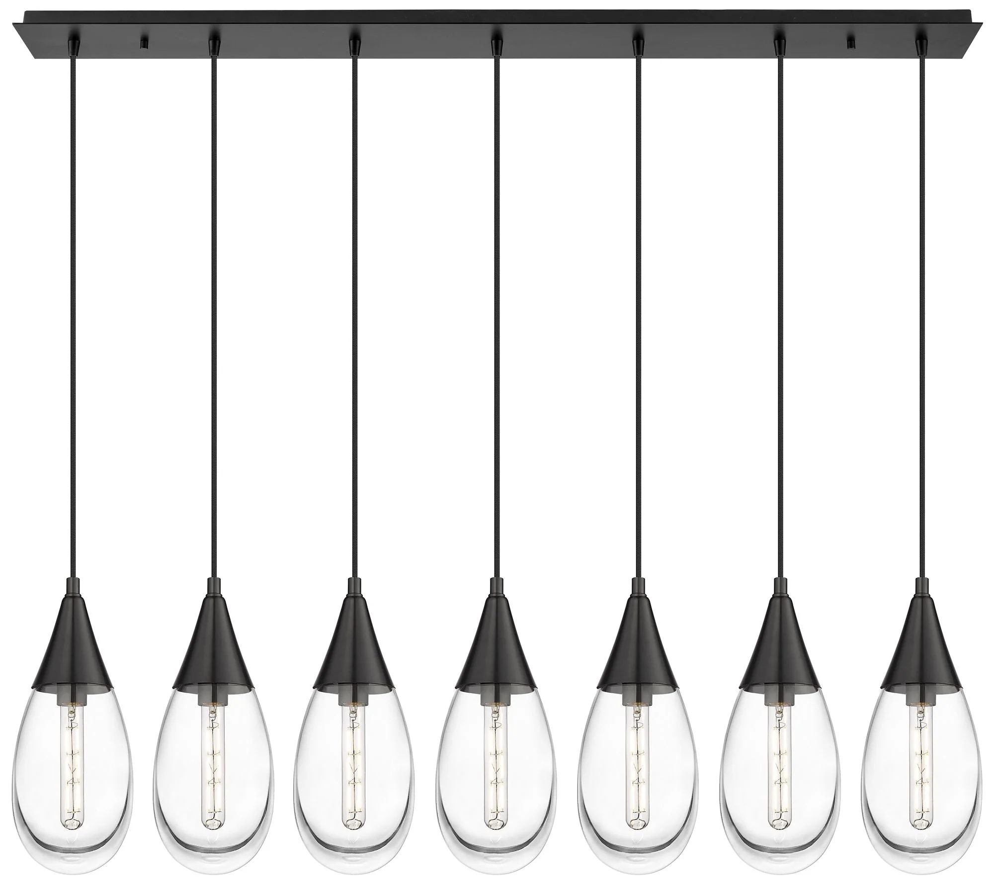 Newton Cone 51.75" Wide 7 Light Matte Black Linear Pendant With White - Image 1