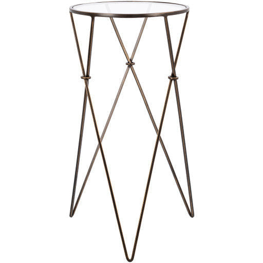 Surya Neo Geo Modern Glass Top With Bronze Metallic Base Round Accent Side Table NGO-001 - Image 3
