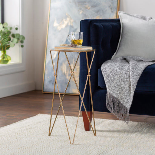 Surya Neo Geo Modern Glass Top Gold Metal Base Round Accent Side Table NGO-002 - Image 1