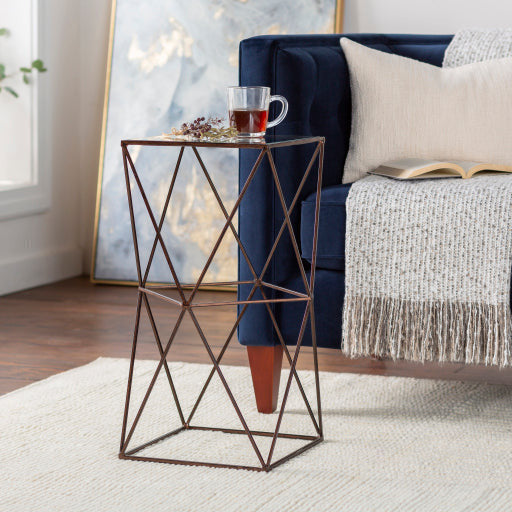 Surya Neo Geo Modern Glass Top With Metallic Copper Metal Base Accent Side Table NGO-003 - Image 1