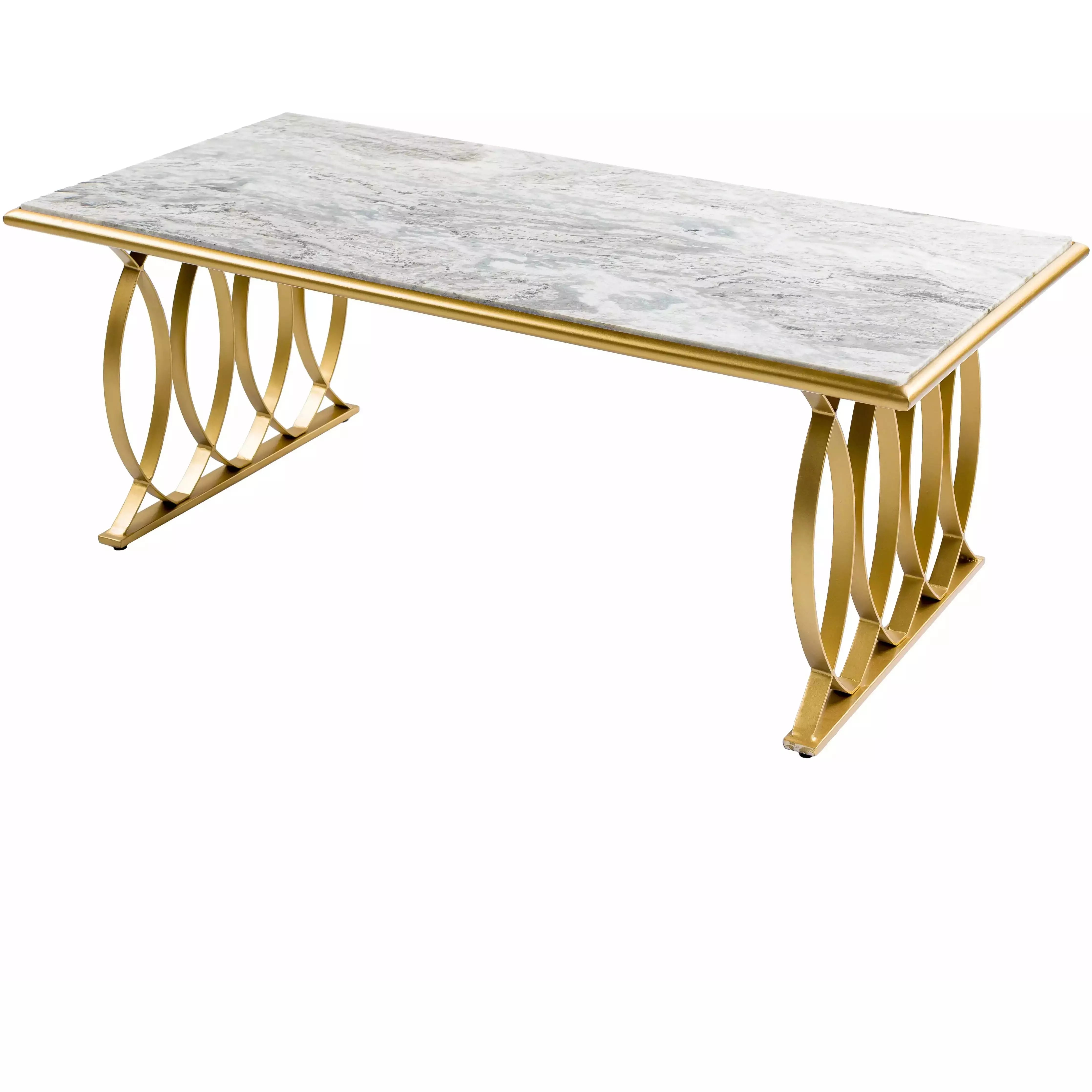 Surya Nishka Modern White Marble Top With Gold Metal Base Rectangular Coffee Table NHA-100 - Image 3