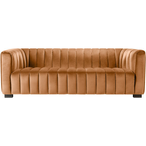 Surya Brionne Modern Cognac Brown Velvet Channeled Sofa - Image 2