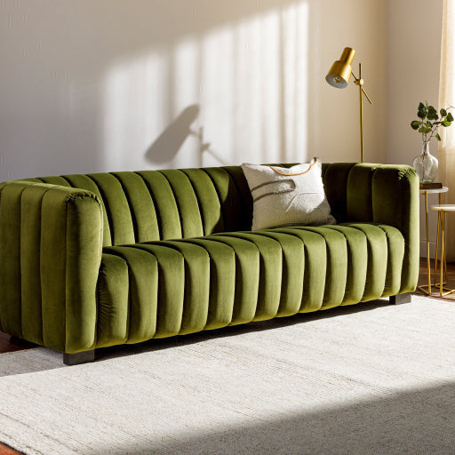 Surya Brionne Modern Olive Green Velvet Channeled Sofa - Image 2