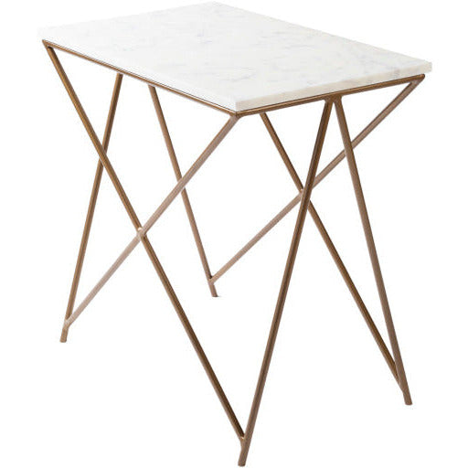 Surya Norah Modern White Marble Top With Gold Metal Base Accent Side Table NRH-001 - Image 2