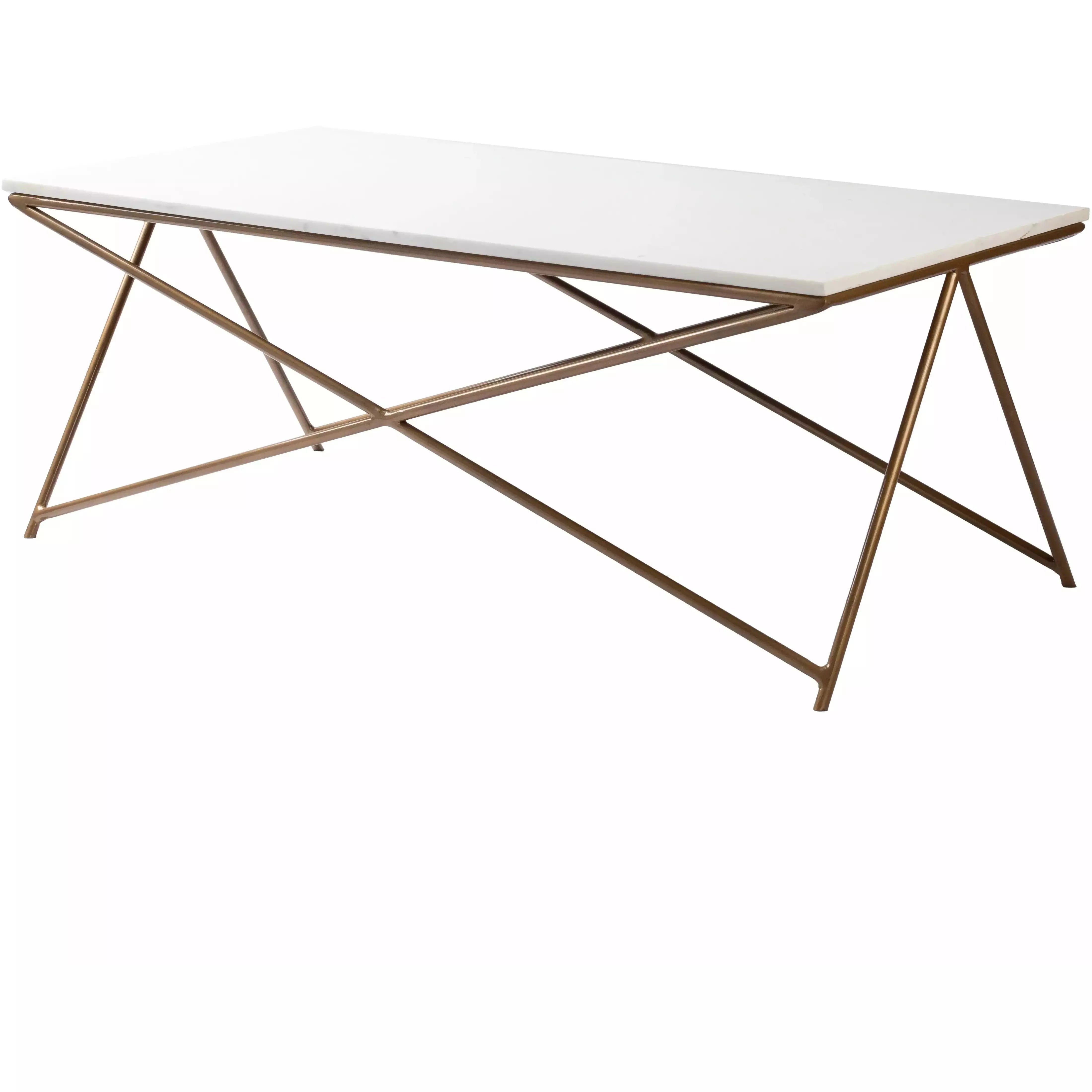 Surya Norah Modern White Marble With Gold Metal Base Rectangular Coffee Table NRH-002 - Image 2