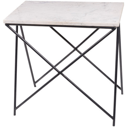 Surya Norah Modern White Marble Top With Gray Metal Base Accent Side Table NRH-005 - Image 1
