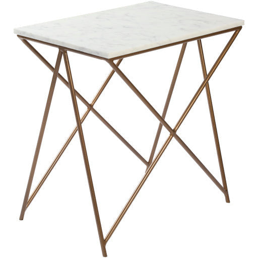 Surya Norah Modern White Marble Top With Gold Metal Base Accent Side Table NRH-001 - Image 3