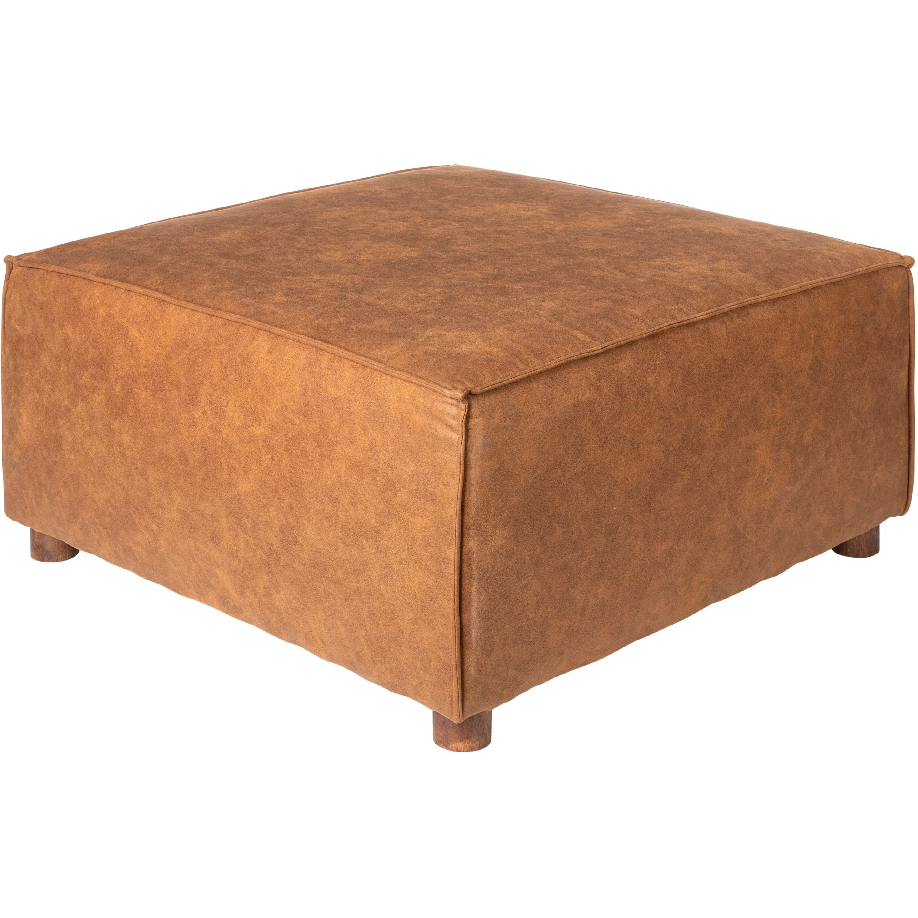 Surya Brown Leather Ottoman | Newberg Modern Faux  NWB-001 - Image 3