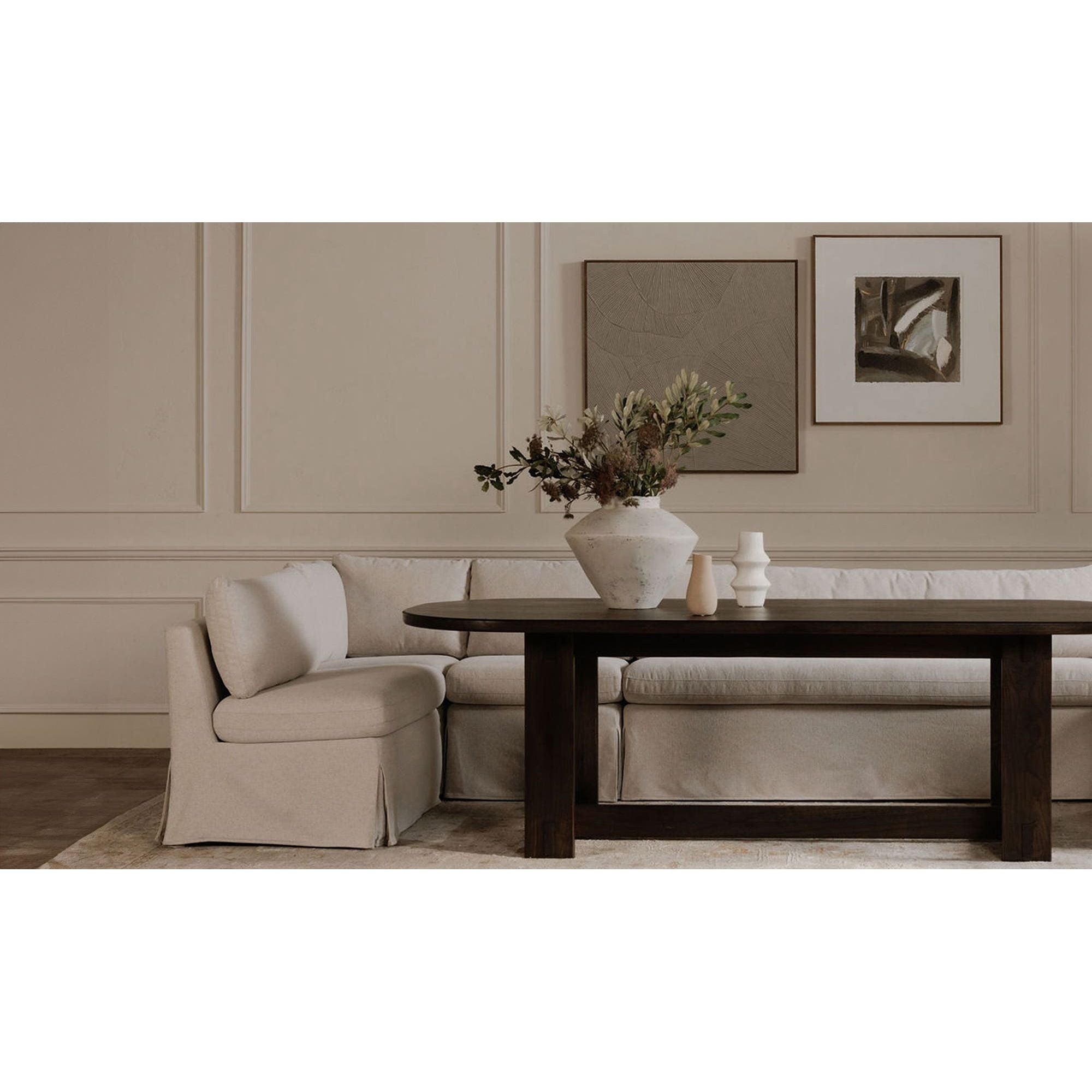Moe's Home Fable Slipcover Dining Banquette L-Shape Beige 125.5 in. - Image 2