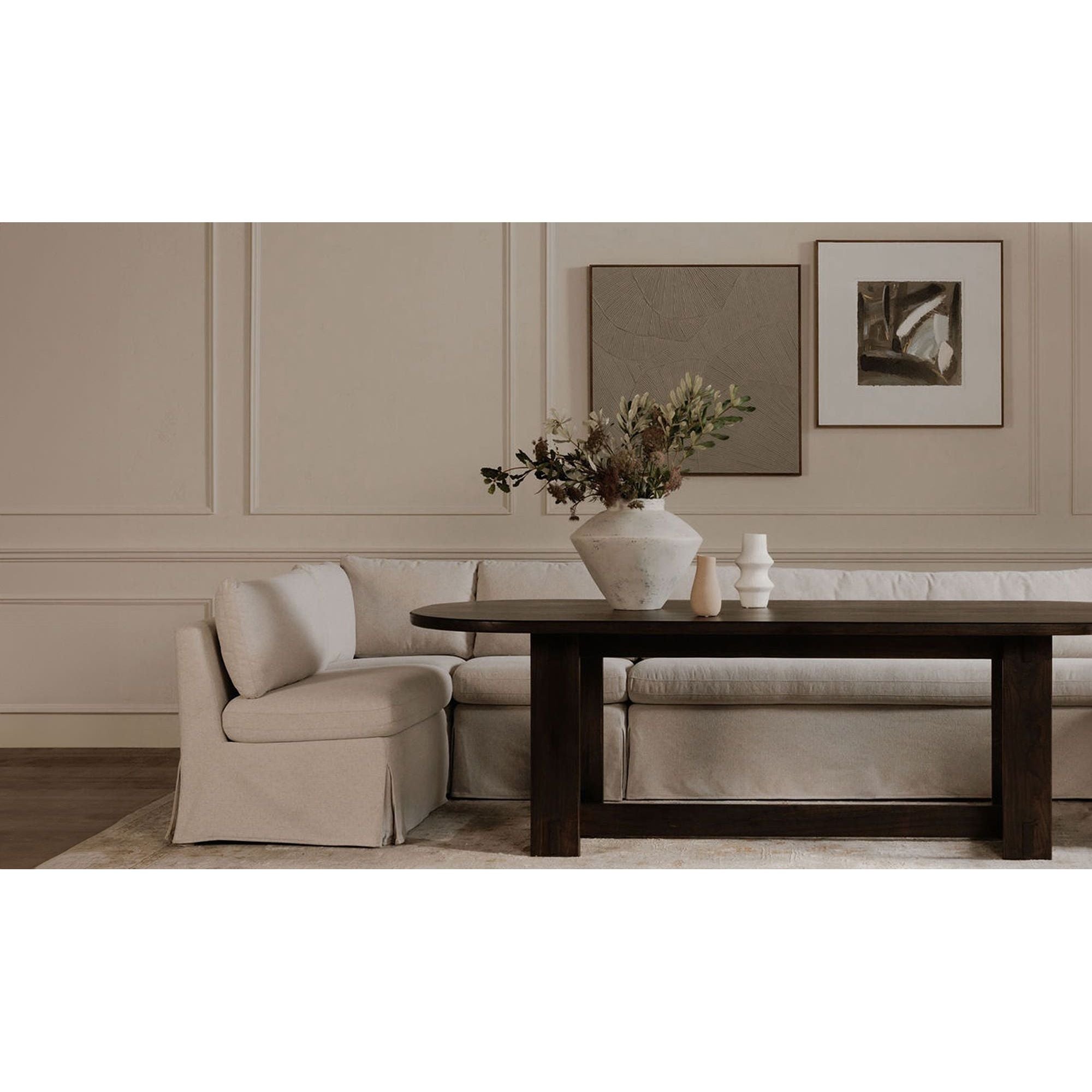 Moe's Home Fable Slipcover Dining Banquette L-Shape Beige 139.5 in. - Image 2