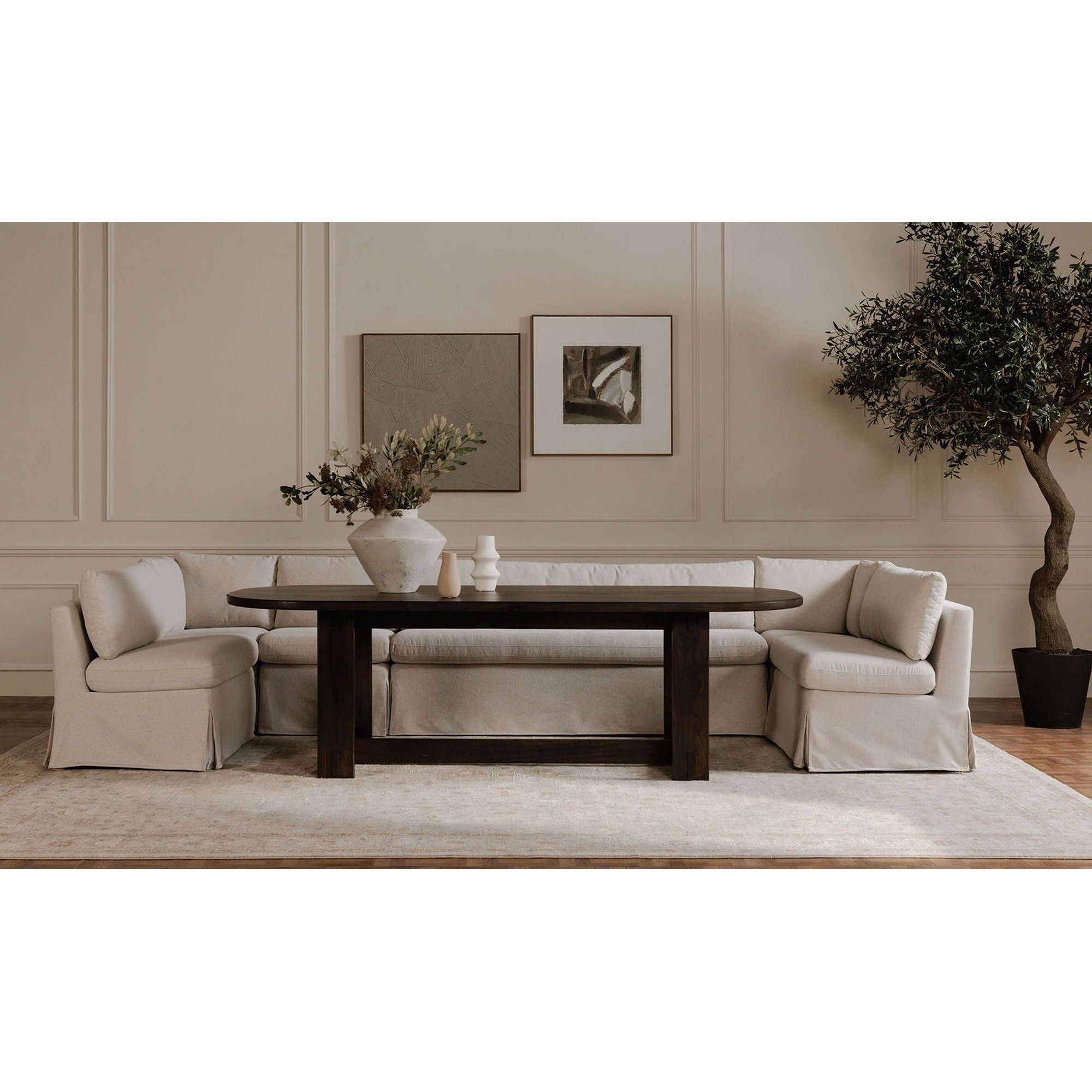 Moe's Home Fable Slipcover Dining Banquette U-Shape Beige 129 in. - Image 2