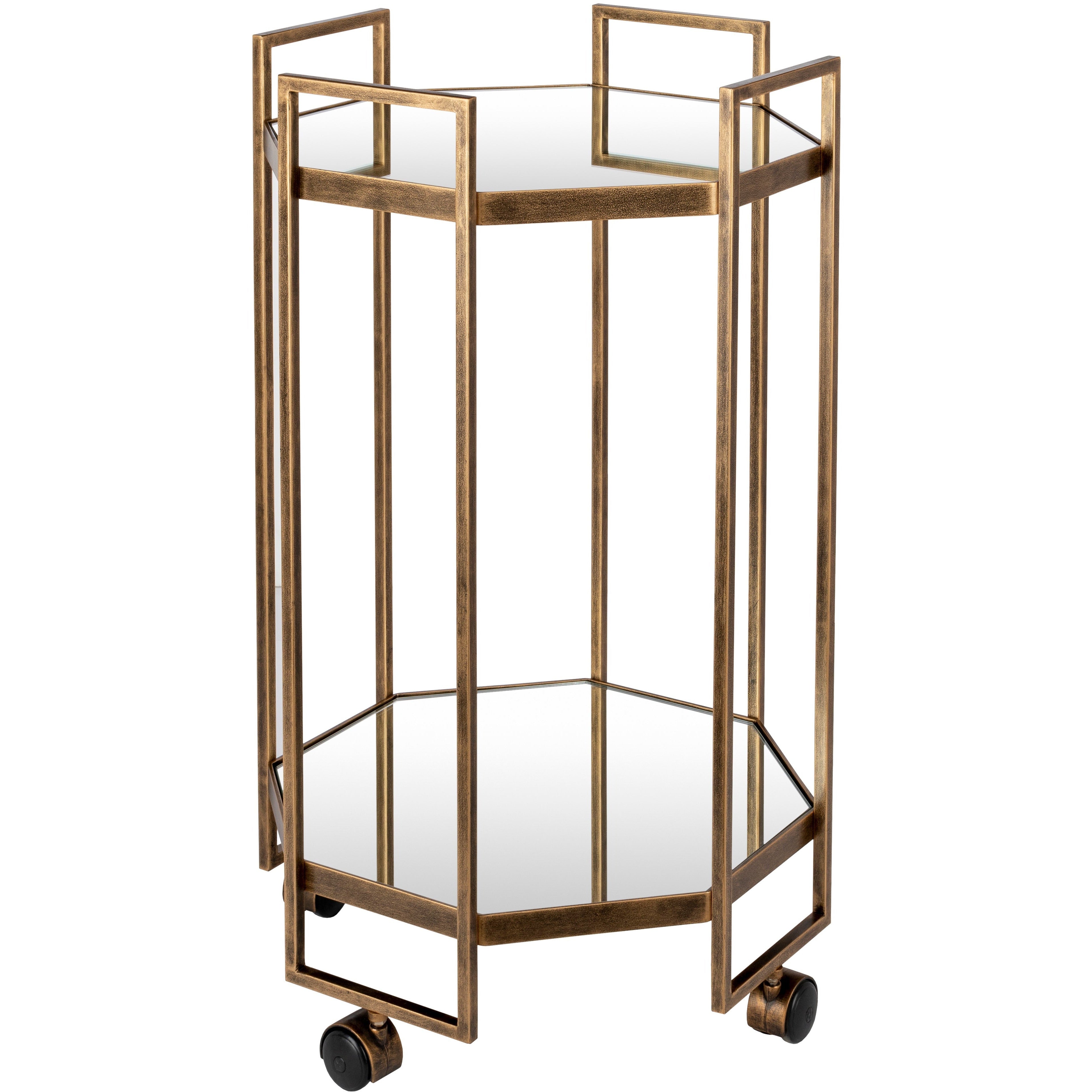 Surya Octagon Modern Glass Top With Gold Metal Base Bar Cart Accent Side Table OGN-001 - Image 2