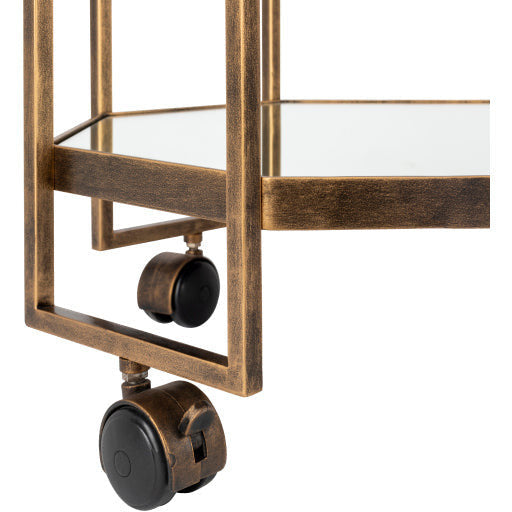 Surya Octagon Modern Glass Top With Gold Metal Base Bar Cart Accent Side Table OGN-001 - Image 3