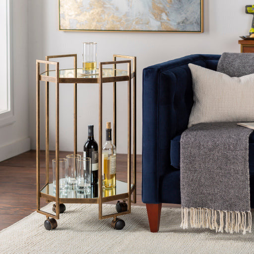 Surya Octagon Modern Glass Top With Gold Metal Base Bar Cart Accent Side Table OGN-001 - Image 1